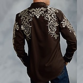 cheap Men&#039;s Western Shirts-Men&#039;s Floral Totem Shirt Western Shirt Cowboy Shirt Long Sleeve Fashion Designer Casual Outdoor Holiday Fall &amp; Winter Turndown Print Button-Down Black Red Blue Purple Green