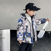 baratos Casaco de penas e parka para meninas-Infantil Para Meninas Plumagem camuflagem Moda Ao ar livre Algodão Casaco agasalhos 3-13 anos Inverno Preto Azul Roxo / Outono