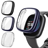 abordables Estuche para reloj inteligente-3 paquetes Caja de reloj con protector de pantalla Compatible con Fitbit Versa 4 Sense 2 Resistente a arañazos Escabroso Cubierta completa de parachoques Vidrio Templado / computadora dura Reloj