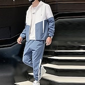 cheap Basic Tracksuits-Men&#039;s Tracksuit Sweatsuit Jogging Suits Black Blue Green Hooded Color Block Pocket 2 Piece Sports &amp; Outdoor Daily Sports Cool Sportswear Casual Fall Spring Clothing Apparel Hoodies Sweatshirts  Long