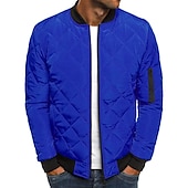 cheap Men&#039;s Downs &amp; Parkas-Men&#039;s Bomber Quilted Jacket Diamond Padded Jacket Winter Outdoor Chunky Varsity Flight Windproof Warm Trench Coat Top Quilted Seams Cotton Outwear Overcoat Full Zipper Camping Hiking Hunting Fishing