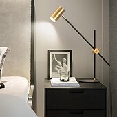 billiga bords- och golvlampa-skrivbords-/bordslampa, matt mässingsfinish, justerbar höjd, balansarm, in-line vippströmbrytare