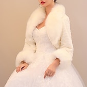 economico Coprispalle in pelliccia-cappotto bianco in pelliccia sintetica avvolgente da donna bolero avvolgente da sposa stile formale mantieni caldo sposa manica lunga con colore puro per abito invernale formale per stupire 2025