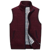 cheap Men&#039;s Cardigan Sweater-Men&#039;s Vest Daily Wear Going out Festival Business Basic Fall &amp; Winter Pocket Polyester Warm Breathable Soft Comfortable Solid Colored Zipper Standing Collar Regular Fit Azure Burgundy Light Grey Dark