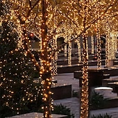 billige Elektrisk støpsel-juleslyngelys utendørs 20m 200leds 8 moduser plugg inn julepynt varme hvite lys fest hage juledekor belysning ac220v 230v 240v eu plugg
