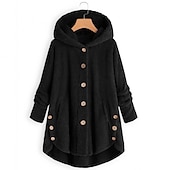 billige Onesies for damer-Dame Store størrelser Fleeceskjorter Helfarge Sport Teddy Genser Langermet Hettegenser Vanlige topper Gate Avslappet Knapper Lomme foran Vinrød gurkemeie Svart Rosa Navyblå Høst vinter