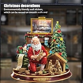 billiga Klistermärke-jul fönster klistermärken träd vinter girlander fönster klistermärken heminredning kristall träd jultomten snögubbe roterande skulptur dekorationer avtagbar pasta