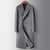 billiga Trenchcoat för män-Herr Vinterkappa Yllekappa Peacoat Dagliga kläder Semester Höst Vinter POLY Håller värmen Utomhus Ytterkläder Kläder Mode Uppvärmning Solid färg Ficka Nedvikt Dubbelknäppt