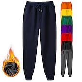 お買い得  スウェットパンツ-男性用 フリースパンツ スウェットパンツ ジョガー 冬のズボン ズボン サイドポケット 弾性ウエスト フリース 純色 履き心地よい ウォーム 日常 カジュアル 海軍 アプリコット