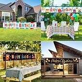 cheap Outdoor Flags &amp; Banners-Happy Birthday Banner, Birthday Banner Decorations, Birthday Outdoor &amp; Indoor Hanging Decor, Holidays Party Decor Supplies 300*50cm (10ft*18.9 Inch)
