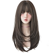 abordables Perruques Synthétiques Sans Bonnet-perruques rouges avec une frange rouge bordeaux synthétique longue perruque droite pour les femmes partie et cosplay perruque rouge vif