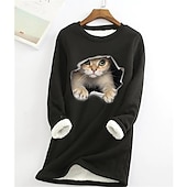 levne Mikiny a mikiny-dámská mikina plus size pulovr kočka street ležérní teddy sherpa fleece kulatý výstřih top s dlouhým rukávem mikroelastický pad &amp;amp; zimní comfrt prodyšná měkká tkanina