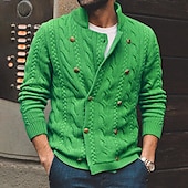 levne pánský svetr cardigan-Pánské Svetr Cardigan Rýhovaný Plést Zkrácené Pletený Královna Anna protažení Moderní soudobé Denní nošení Jdeme ven Oblečení Jaro &amp; podzim Černá Fialová M L XL