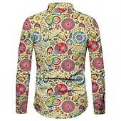 ieftine Model etnic-Bărbați Imprimeu Paisley Tribal Cămașă Cămașă Boho Camașă cu nasturi Manșon Lung Epocă Modă Șic Stradă Zilnic Plajă Concediu Primavara vara Toamna iarna Guler Pătrat Imprimeu Galben Roșu-aprins