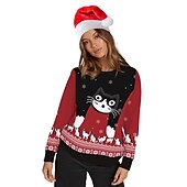 abordables Sudaderas y sudaderas con capucha divertidas-Papá Noel Gato Hombre de pan de jengibre Suéter de navidad Sudadera Hombre Mujer Navidad Navidad Carnaval Mascarada Nochebuena Adultos Fiesta Navidad Poliéster Cima