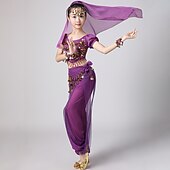 お買い得  キッズ用ダンスウェア-ベリーダンス 上着 スプライシング スパンコール 女の子 性能 訓練 半袖 ポリエステル スパンコール