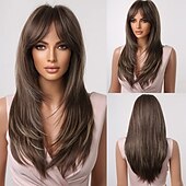 cheap Synthetic Trendy Wigs-Red Wigs for WomenLong Layered Wigs with Bangs Heat Resistant Synthetic Fibre Wigs Halloween Cosplay Party Wigs
