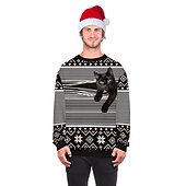 abordables Sudaderas y sudaderas con capucha divertidas-Papá Noel Gato Hombre de pan de jengibre Suéter de navidad Sudadera Hombre Mujer Navidad Navidad Carnaval Mascarada Nochebuena Adultos Fiesta Navidad Poliéster Cima