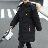 billiga Jackor och rockar för pojkar-Barn Pojkar Ner Ytterkläder Ensfärgat Långärmad Täcka Utomhus Bomull Häftig Dagligen Svart Blå Rubinrött Vinter Höst 7-13 år