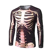 billiga skalle &amp; ben-Herr Grafisk Skelett T-shirt halloween skjorta Långärmad T-shirt 3D-tryck Rund hals Skjorta Mode Ledigt Gata Dagligen Helgdag B C Svart Vår &amp; Höst Kläder S M L XL XXL 4XL 5XL