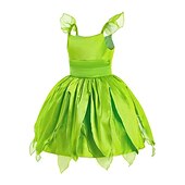 preiswerte Märchen-Motto-Kleider-Kinder Mädchen Tinker Bell Kostümkleid Schmetterling Partykleid Performance Party Grün asymmetrisch Kurzarm Kostüm Süß Kleider Frühling Sommer Regular Fit 3-10 Jahre