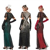 olcso Öltözetek-Vintage-inspirált A nagy Gatsby Hosszú hossz Flapper ruha Ruhák Felszerelések Illúzió A nagy Gatsby Esküvői Vendég Flitter Flitter Mindszentek napja V-alakú Női Mindszentek napja Álarcos mulatság
