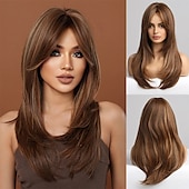 cheap Synthetic Trendy Wigs-Red Wigs for WomenLong Layered Wigs with Bangs Heat Resistant Synthetic Fibre Wigs Halloween Cosplay Party Wigs