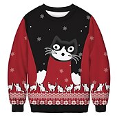 abordables Sudaderas y sudaderas con capucha divertidas-Papá Noel Gato Hombre de pan de jengibre Suéter de navidad Sudadera Hombre Mujer Navidad Navidad Carnaval Mascarada Nochebuena Adultos Fiesta Navidad Poliéster Cima