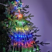 abordables Bandes de vacances-Guirlandes Lumineuses en Étoile pour Décorations Extérieures 9X2M 180LED Lumières de Fée Arbre Cascade avec Étoile Supérieure Pour Guirlande Fête de Jardin Vacances Noël Lumière Colorée AC220V Prise