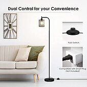 economico lampada da tavolo e da terra-lampada da terra industriale per soggiorno, lampada da terra con paralume in rete di ferro sospesa, lampadina led 8w, lampada da terra alta con interruttore a pedale per camera da letto, nero