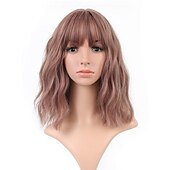 baratos Perucas de festa-Peruca Curta Loiro com Mechas Rosas Perucas com Franja Peruca Bob Cacheada e Ondulada Sintética com Comprimento até os Ombros para Meninas Fantasias de Halloween e Festas de Cosplay