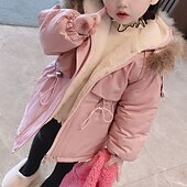 お買い得  女の子のダウンとパーカージャケット-幼児 女の子 パーカー 純色 ファッション アウトドア コットン コート アウターウェア 3～7歳 秋 ブラック ピンク ブルー