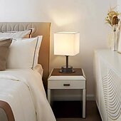 baratos candeeiro de mesa e chão-candeeiro de cabeceira com porta usb - candeeiro de mesa de controlo tátil para quarto candeeiro de cabeceira de madeira com abajur redondo de tecido de linho para sala de estar, dormitório, escritório em casa (lâmpada de led incluída)