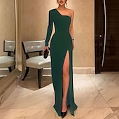 economico NERO-Abito da sera a tubino elegante abbigliamento formale lunghezza del pavimento maniche lunghe una spalla invitati a matrimoni tessuto elasticizzato con eleganza slit colore puro Masquerade Dress 2025