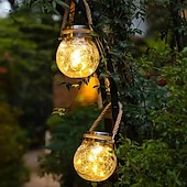 abordables Luces de cuerda solar-Luces solares para tarros de grietas, bola colgante de cristal, linternas solares led, lámpara solar de los deseos, lámpara impermeable para exteriores, decoración de jardín, luces de árbol, fiesta de
