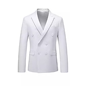 preiswerte Herren Klassische Blazer-Herren Jacke Blazer Sakko Hochzeitsfeier Business-Kleidung Frühling Herbst Feste Farbe Doppelreihiger Verschluss Blazer Schwarz Weiß Rosa Rot
