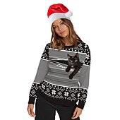 abordables Sudaderas y sudaderas con capucha divertidas-Papá Noel Gato Hombre de pan de jengibre Suéter de navidad Sudadera Hombre Mujer Navidad Navidad Carnaval Mascarada Nochebuena Adultos Fiesta Navidad Poliéster Cima