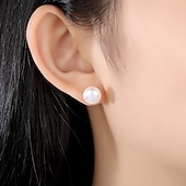 abordables Boucles D&#039;oreilles-Femme Blanc Perle d&#039;eau douce Boucles d&#039;oreille Clou Bijoux Fins Classique Précieux à la mode simple S925 argent sterling Des boucles d&#039;oreilles Bijoux Blanche Pour Mariage Fiançailles 1 paire