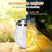 abordables Luces de cuerda solar-Luces solares para tarros de grietas, bola colgante de cristal, linternas solares led, lámpara solar de los deseos, lámpara impermeable para exteriores, decoración de jardín, luces de árbol, fiesta de