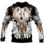 abordables Hoodies Étnicos Vintage-Hombre Lobo Estampados Sudadera Sudaderas Sudadera Con Capucha Manga Larga Sudadera con capucha Con Capucha Ropa de calle Impresión 3D Diario Deportes Marrón Estampado Primavera &amp; Otoño Diseñador