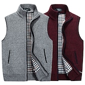 cheap Men&#039;s Cardigan Sweater-Men&#039;s Vest Daily Wear Going out Festival Business Basic Fall &amp; Winter Pocket Polyester Warm Breathable Soft Comfortable Solid Colored Zipper Standing Collar Regular Fit Azure Burgundy Light Grey Dark