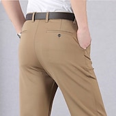 cheap Slim-Men&#039;s Dress Pants Trousers Casual Pants Pocket Elastic Waist Straight Leg Plain Stretch Wedding Office Business Stylish Formal Black Wine High Waist Micro-elastic