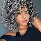 abordables Perruques Synthétiques Sans Bonnet-perruques bouclées pour les femmes noires - perruque de cheveux afro afro-américains synthétiques noirs naturels avec une frange