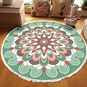 preiswerte Wohn- und Schlafzimmerteppiche-Runder Teppich mit Mandala-Quaste im Ethno-Stil, Wohnzimmer, Schlafzimmer, Couchtisch, Bodenmatte