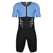 cheap Men&#039;s Clothing Sets-Men&#039;s Triathlon Tri Suit Short Sleeve Mountain Bike MTB Road Bike Cycling Red Blue Sky Blue Patchwork Bike Clothing Suit UV Resistant Breathable Quick Dry Sweat wicking Polyester Spandex Sports