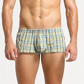 economico Boxer da uomo-Per uomo 1 confezione Biancheria intima Mutandine di base Boxer Slip Cotone Elastene Antiparassitario A prova di perdita A quadri Vita normale Giallo Blu