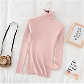 voordelige Effen kleuren-Dames Trui Basic Casual Effen Kleur Geribd Coltrui Gebreid Dun Lange mouw breien Dagelijks Zwart Wit Herfst Winter