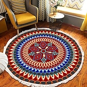 preiswerte Wohn- und Schlafzimmerteppiche-Runder Teppich mit Mandala-Quaste im Ethno-Stil, Wohnzimmer, Schlafzimmer, Couchtisch, Bodenmatte