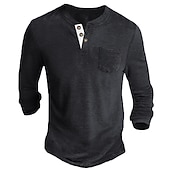 preiswerte Lässiges Henley-T-Shirt-Herren Henley Shirt Tee langarmshirt Glatt Henley Casual Festtage Langarm Button-Down Bekleidung Baumwollmischung Modisch Designer Komfortabel Essential