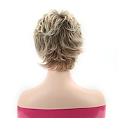 economico parrucca più vecchia-parrucche corte bionde pixie cut per donne bianche parrucche sintetiche bionde ombre marrone scuro parrucca dall&#039;aspetto naturale